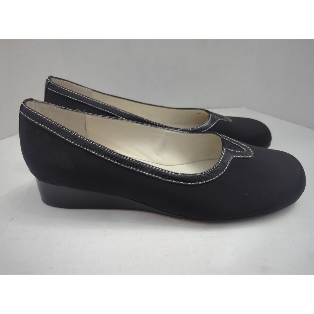 Lazio Collezione Dress Shoes Mini Wedge Janet Black Slip On Round Toe Size 7.5M - Picture 3 of 10